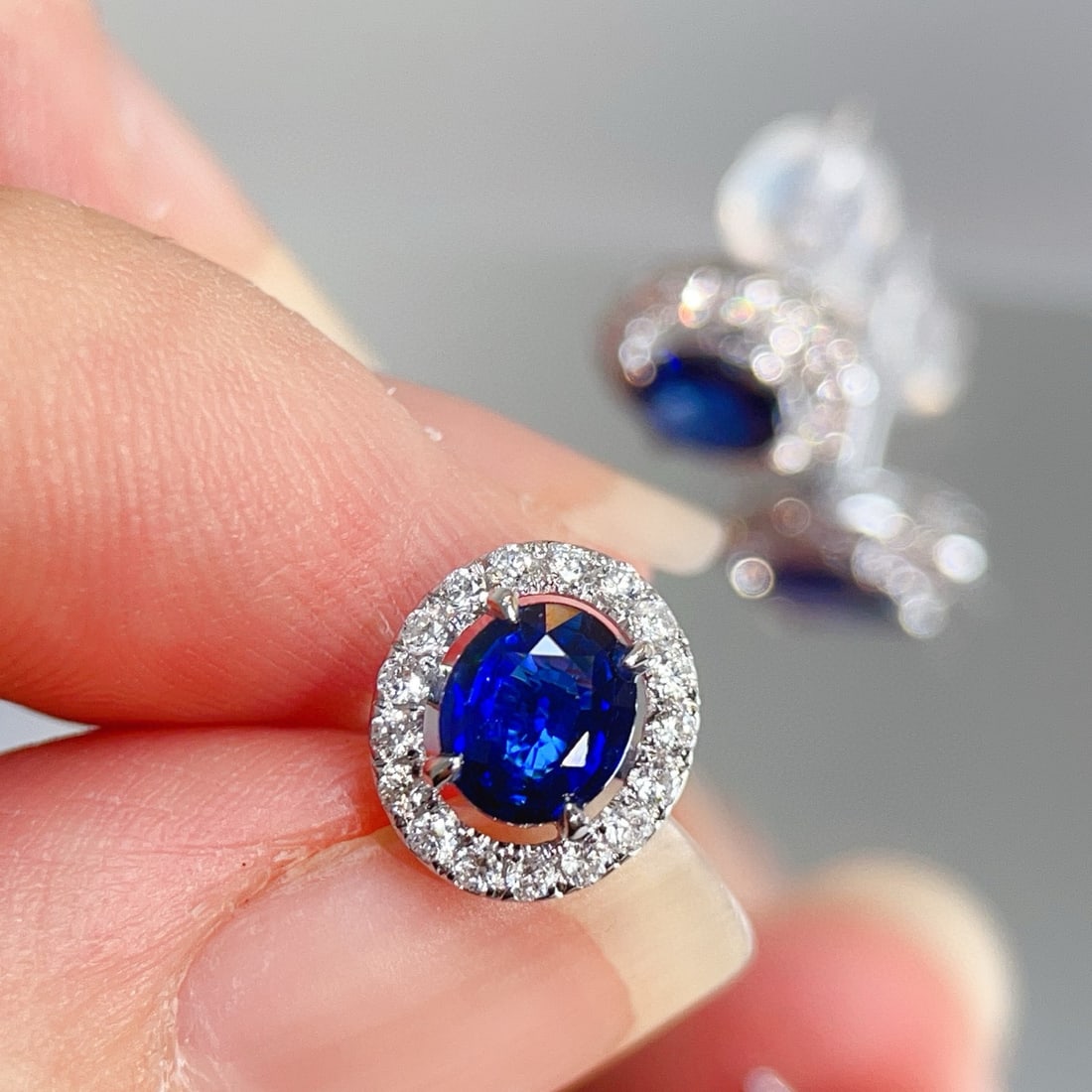 14k Gold 1.66 Ctw Natural Sapphire & Diamond Earrings - 4