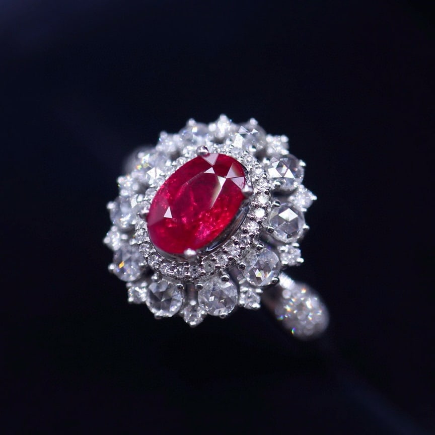 14k Gold 1 Ct Vivid Red Natural Ruby & Diamond Ring - 2