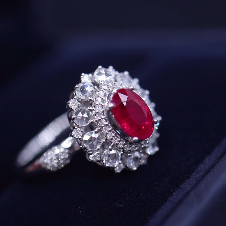 14k Gold 1 Ct Vivid Red Natural Ruby & Diamond Ring - 3