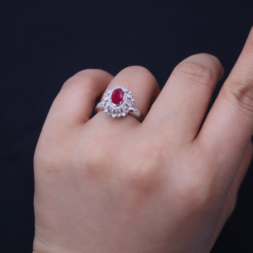 14k Gold 1 Ct Vivid Red Natural Ruby & Diamond Ring - 5