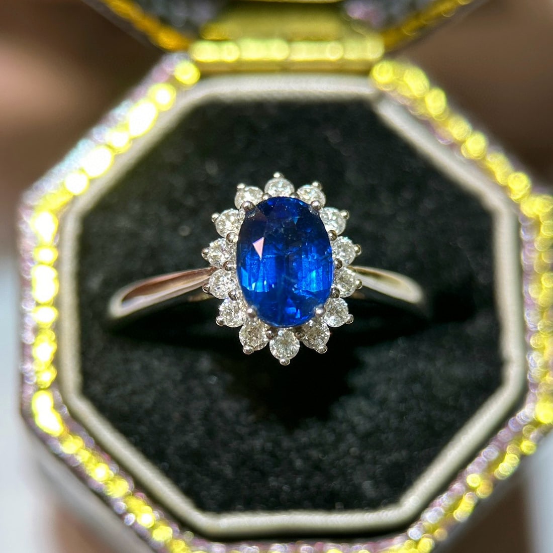 14k Gold 1.31 Ctw Natural Sapphire & Diamond Ring: Ref:230942407 // gold content:14k gold // ring size:7. 25us // // main gemstone:sapphire // shape:oval // carat weight:1. 1ct // color:royal blue // treatment:natural // // adjacent gemstone 2 :