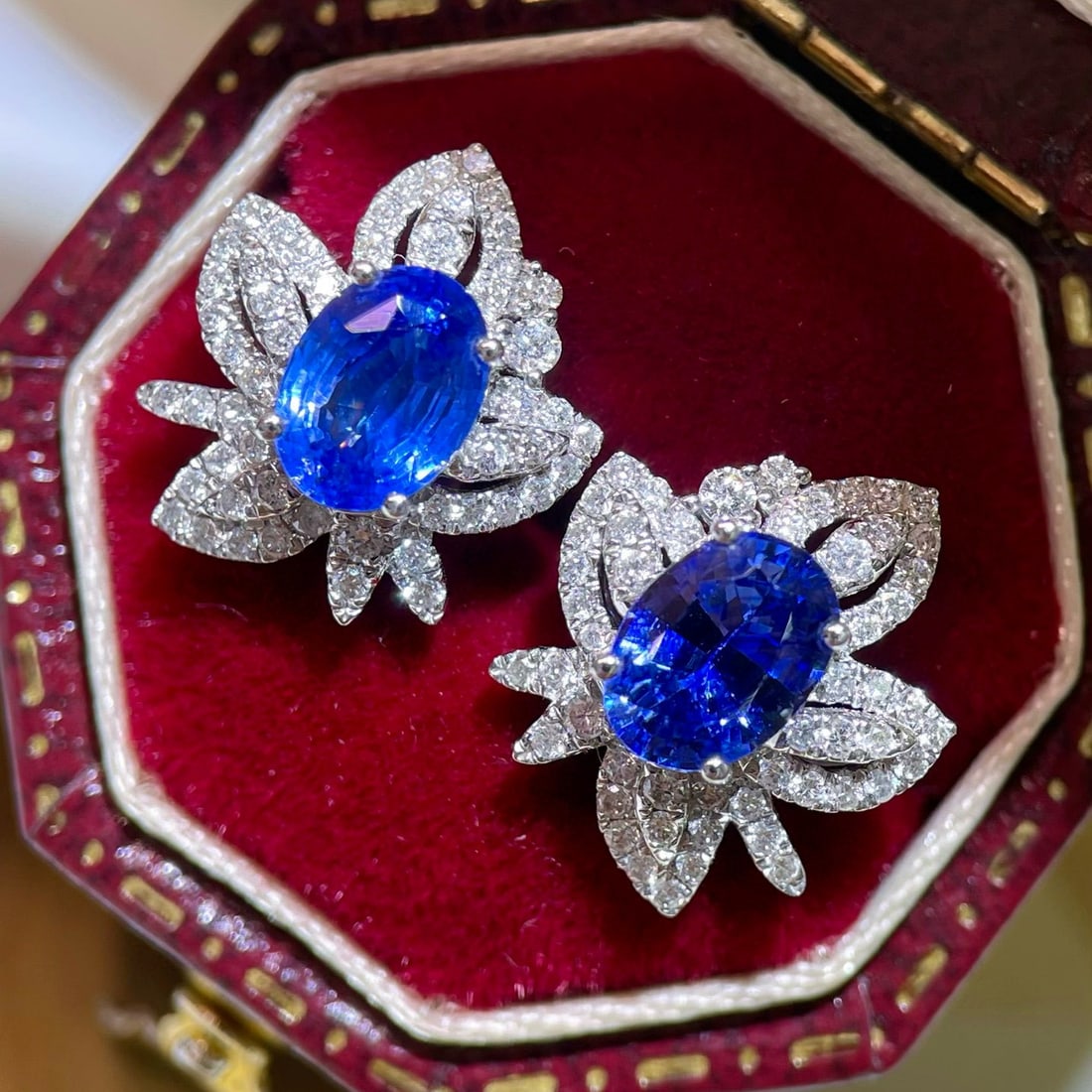 14k Gold 2.11 Ctw Natural Sapphire & Diamond Earrings - 3