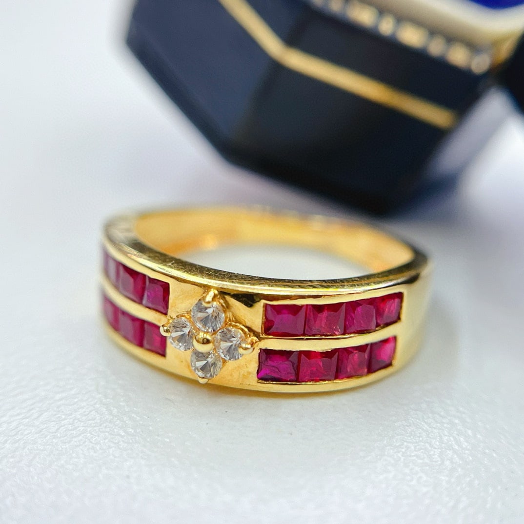 14k Gold 1.65 Ct Vivid Red Natural Ruby & Sapphire Ring - 2