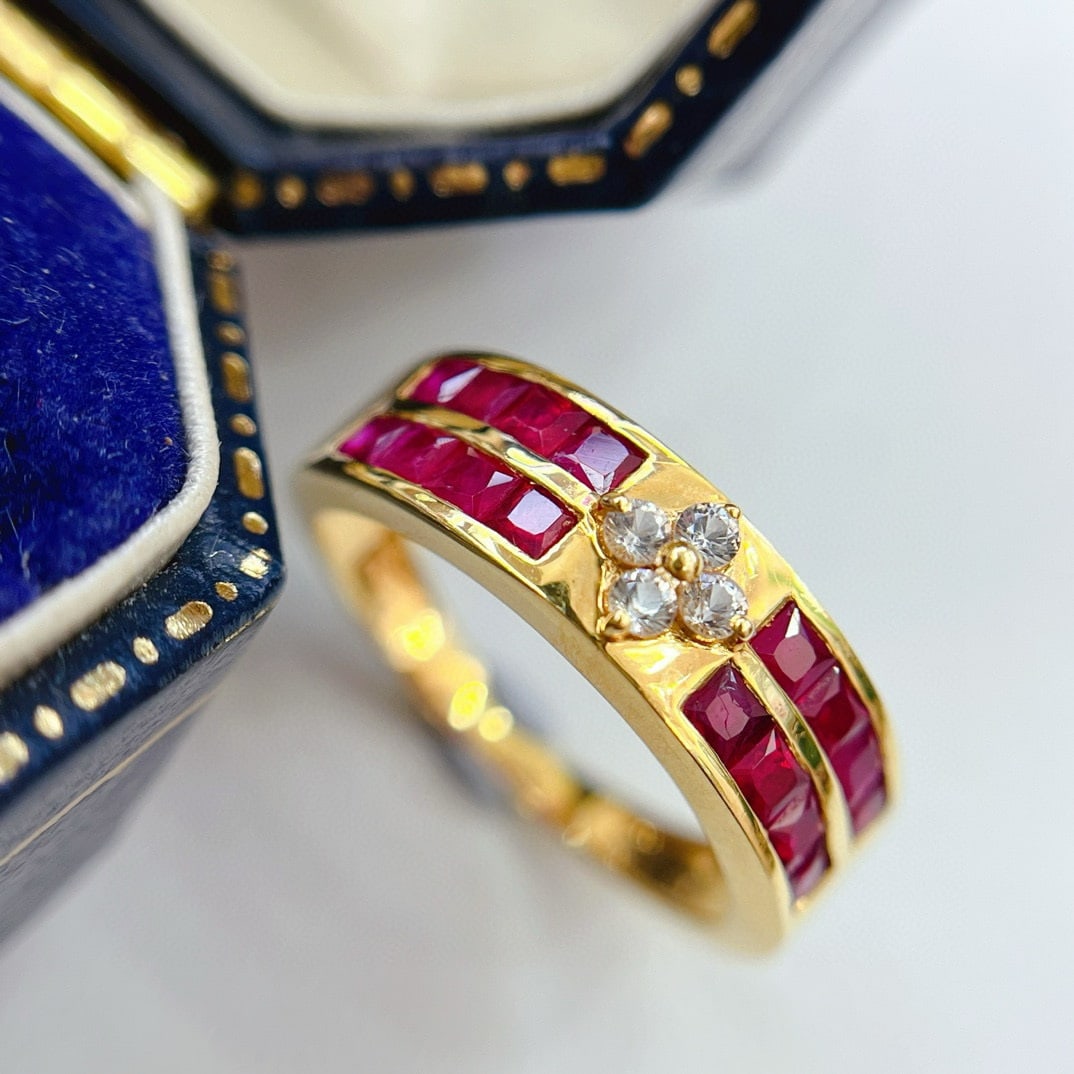 14k Gold 1.65 Ct Vivid Red Natural Ruby & Sapphire Ring - 3