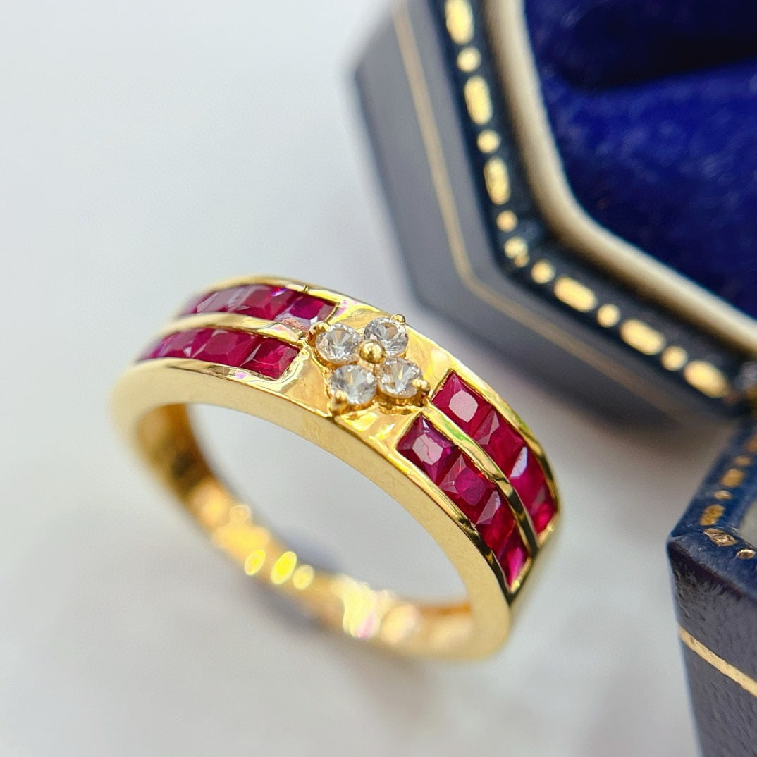 14k Gold 1.65 Ct Vivid Red Natural Ruby & Sapphire Ring - 5