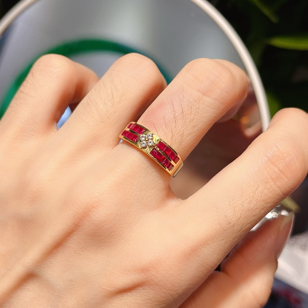 14k Gold 1.65 Ct Vivid Red Natural Ruby & Sapphire Ring - 6
