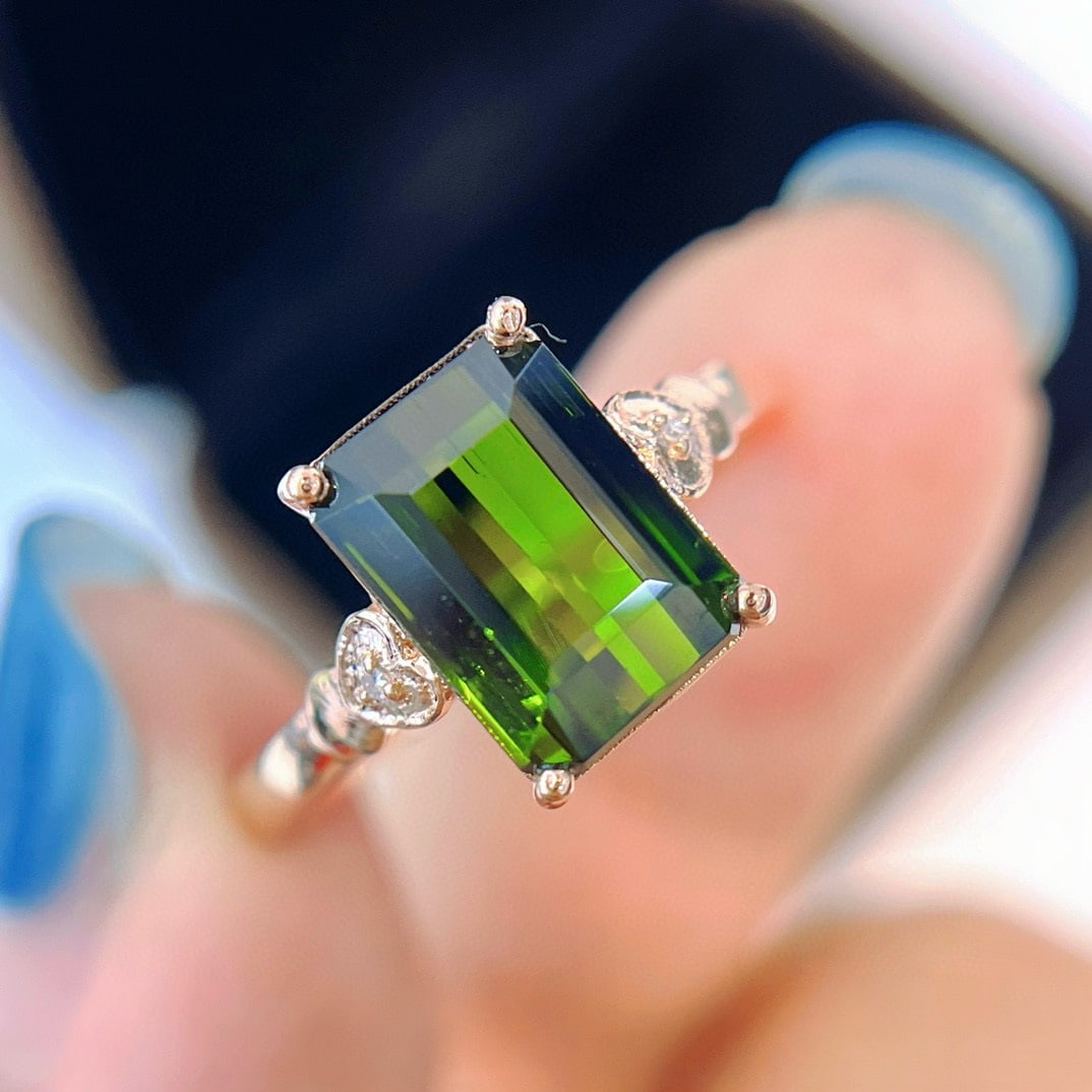 14k Gold 3.70 Ct Natural Tourmaline & Diamond Ring - 2