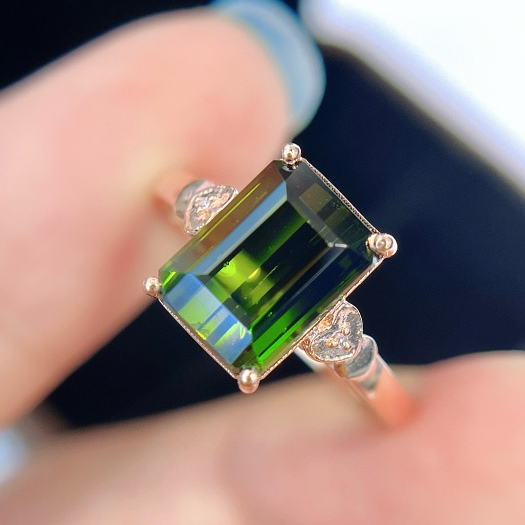 14k Gold 3.70 Ct Natural Tourmaline & Diamond Ring - 3