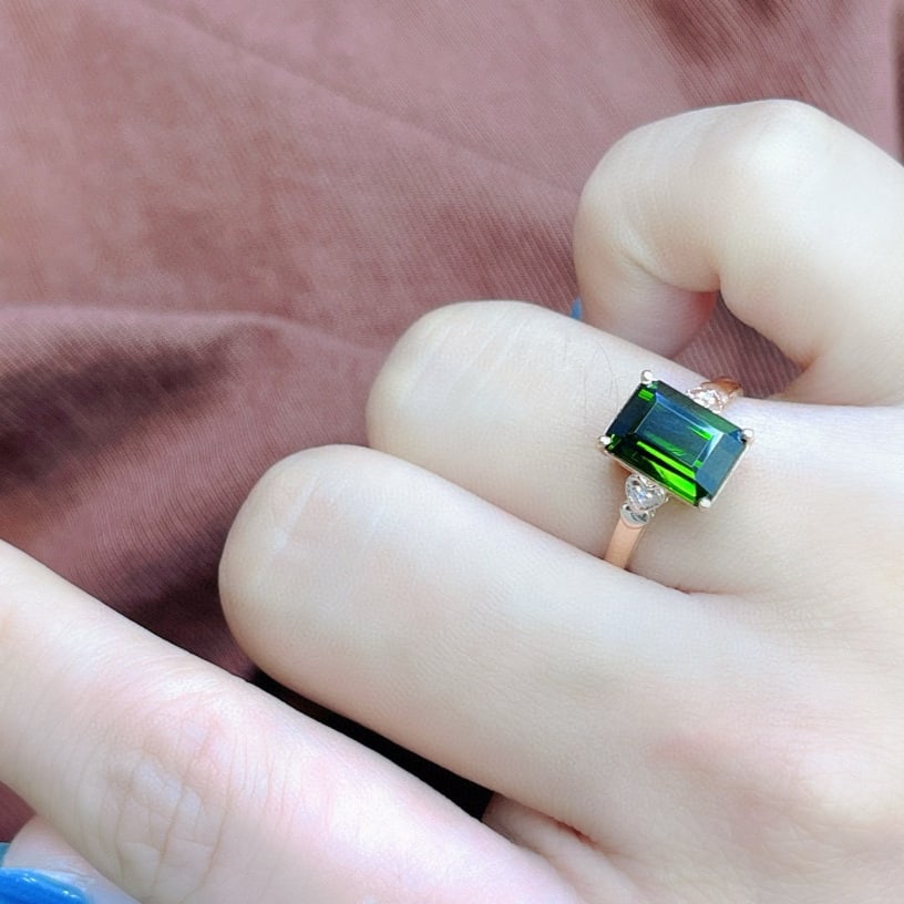 14k Gold 3.70 Ct Natural Tourmaline & Diamond Ring - 4