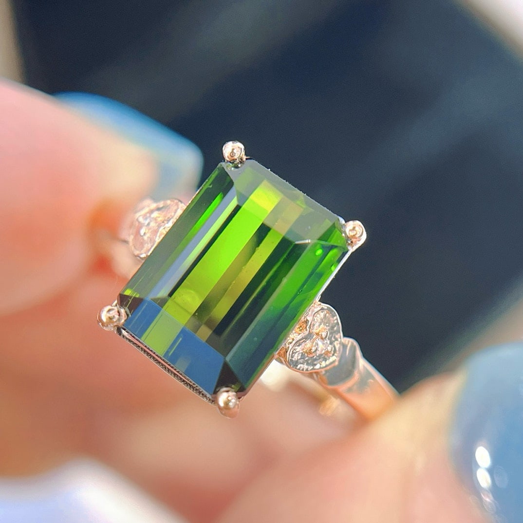 14k Gold 3.70 Ct Natural Tourmaline & Diamond Ring - 6