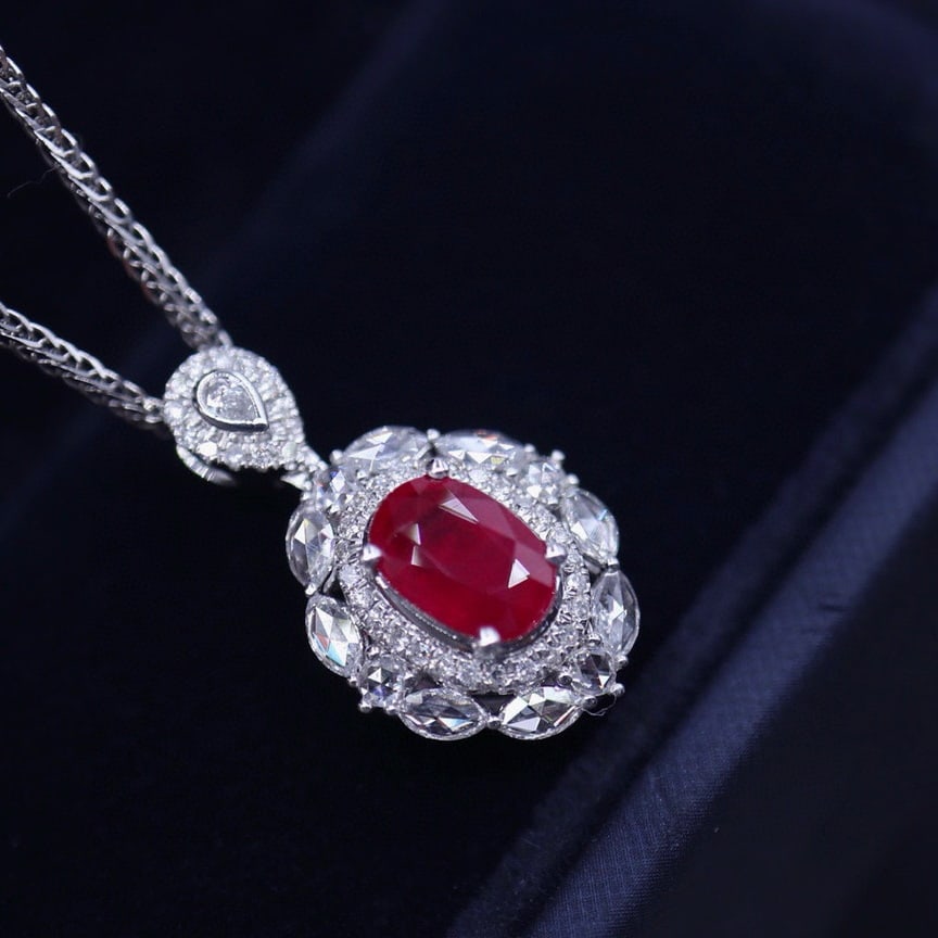 14k Gold 1.02 Ct Vivid Red Natural Ruby & Diamond Pendant( Without Chain ) - 2