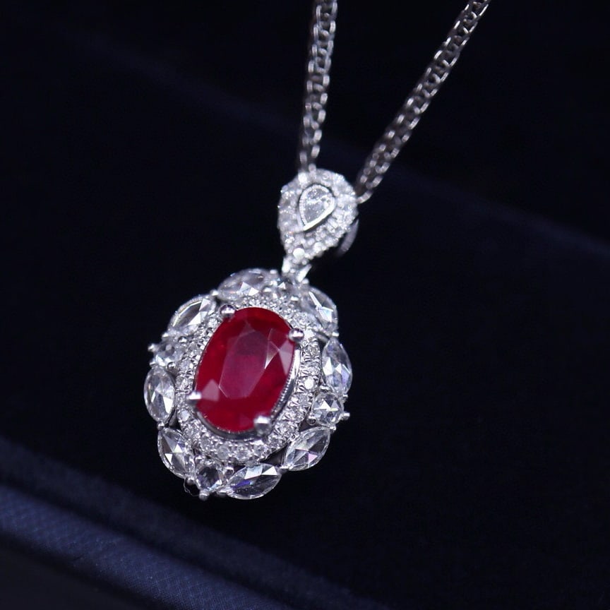 14k Gold 1.02 Ct Vivid Red Natural Ruby & Diamond Pendant( Without Chain ) - 3