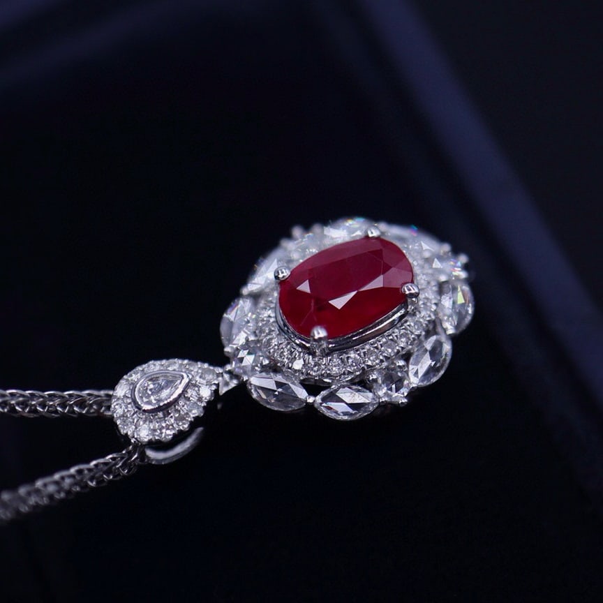 14k Gold 1.02 Ct Vivid Red Natural Ruby & Diamond Pendant( Without Chain ) - 4