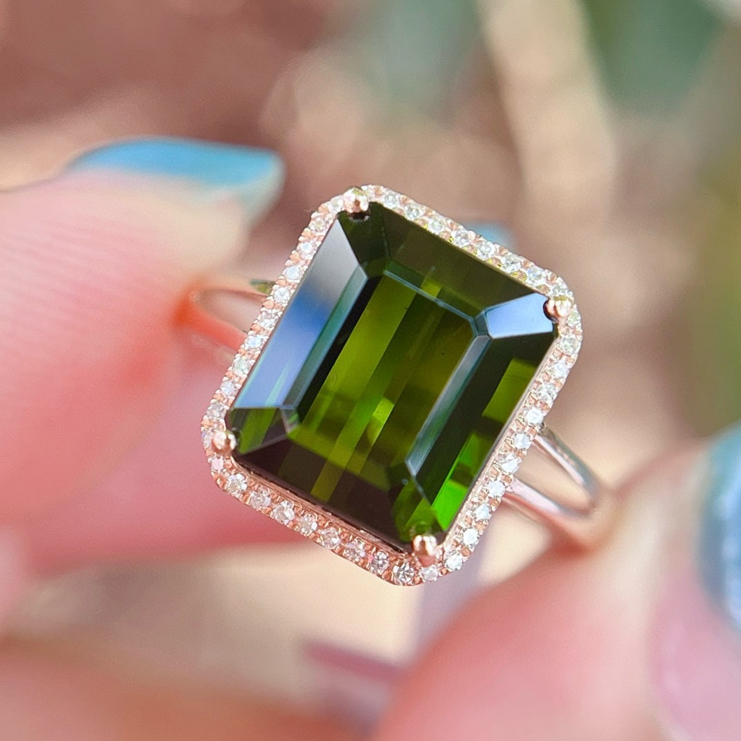 14k Gold 5.45 Ct Natural Tourmaline & Diamond Ring - 2
