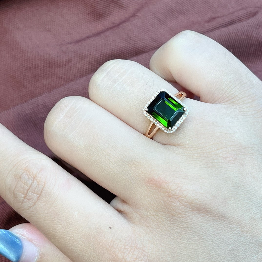 14k Gold 5.45 Ct Natural Tourmaline & Diamond Ring - 3