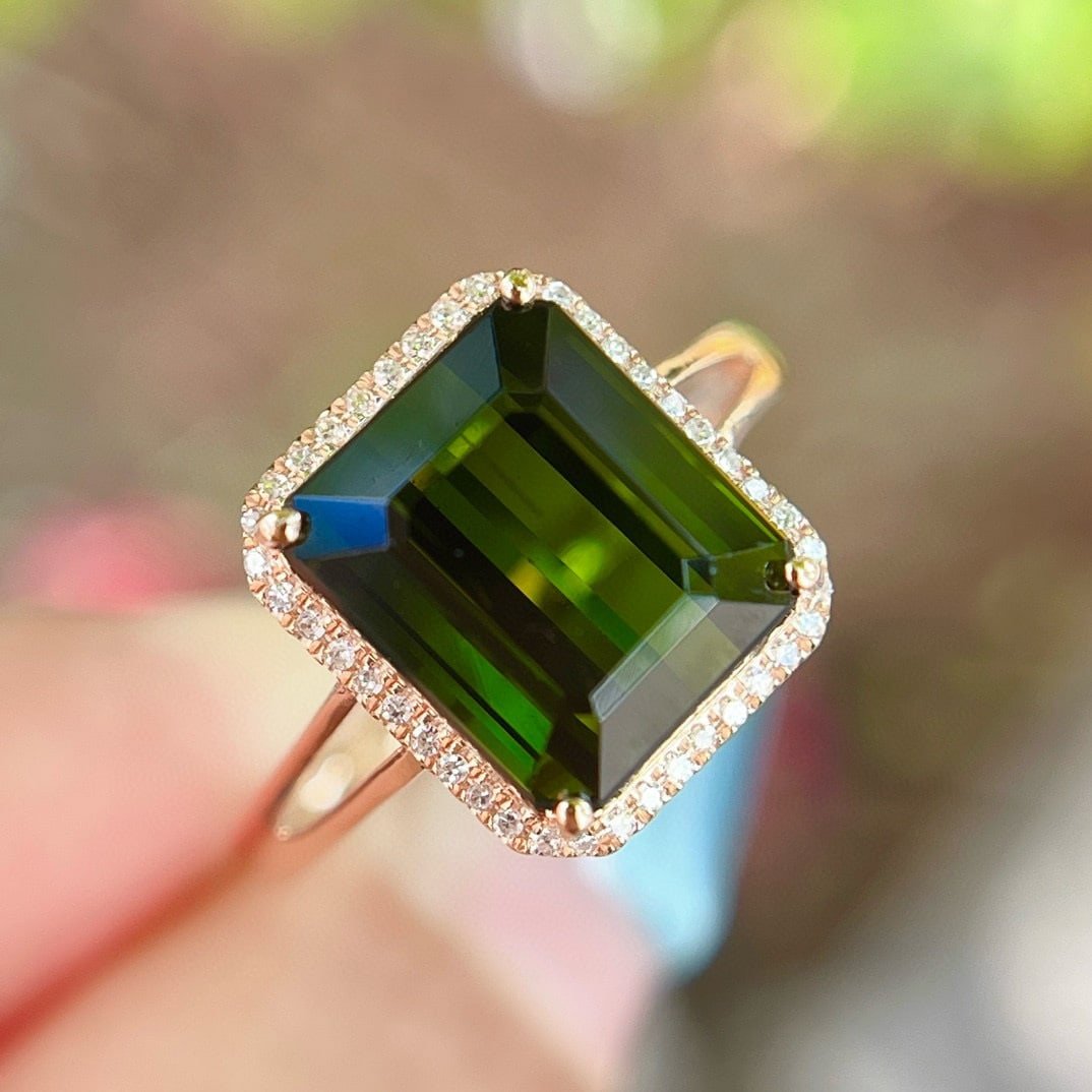 14k Gold 5.45 Ct Natural Tourmaline & Diamond Ring - 4