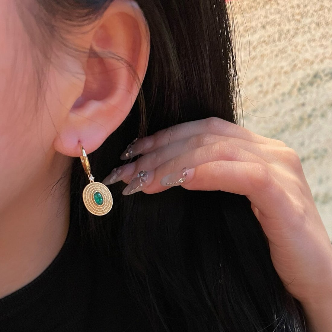 14k Gold 0.4 Ct Vivid Green Natural Emerald & Diamond Earrings - 3