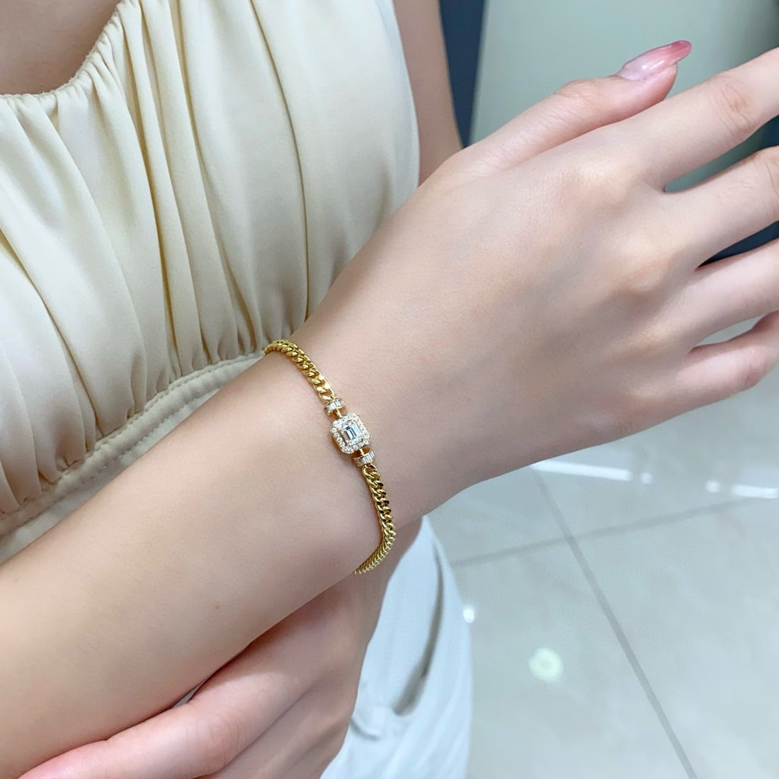 Gia Certified 14k Gold 0.48 Ctw Natural G Vvs1 Emerald Diamond Bracelet - 3