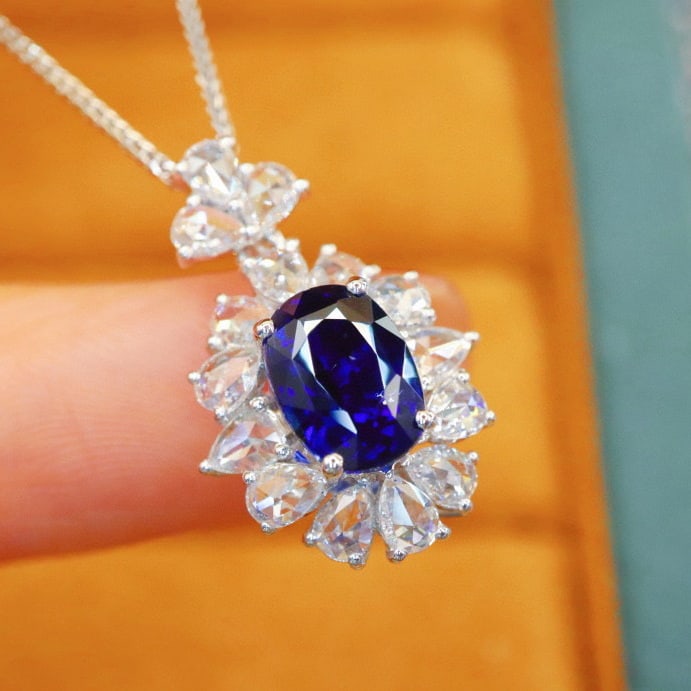 14k Gold 3.36 Ctw Natural Sapphire & Diamond Pendant( Without Chain ) - 3