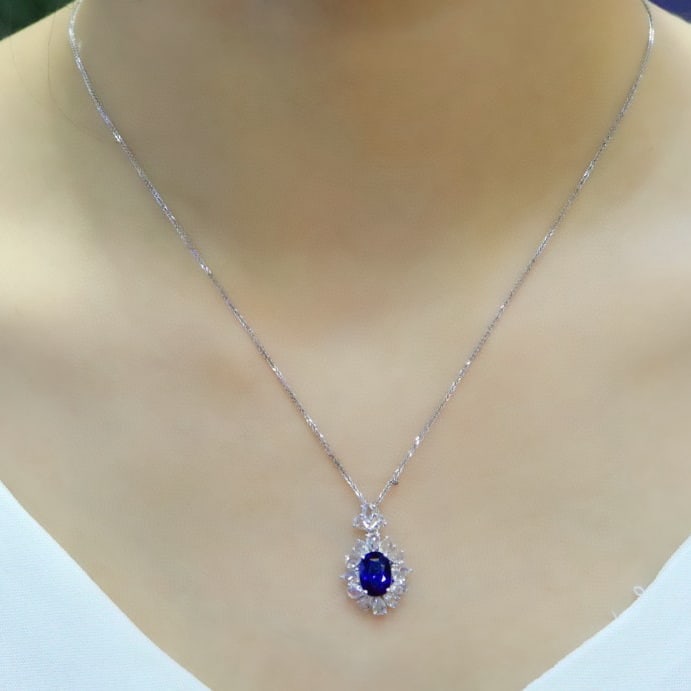 14k Gold 3.36 Ctw Natural Sapphire & Diamond Pendant( Without Chain ) - 5