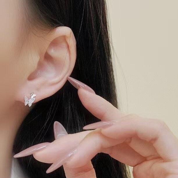 14k Gold 0.16 Ct Natural H Diamond & Butterfly Earrings - 5