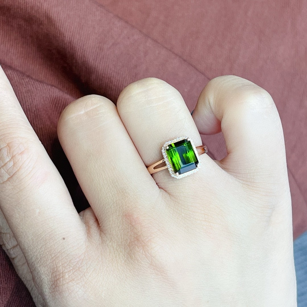 14k Gold 3.75 Ct Natural Tourmaline & Diamond Ring - 6