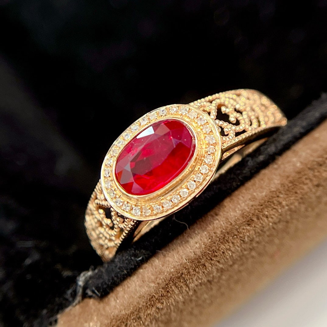 14k Gold 1.10 Ct Vivid Red Natural Ruby & Diamond Ring - 3