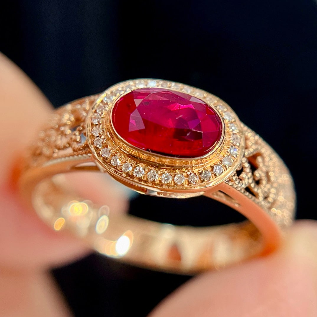 14k Gold 1.10 Ct Vivid Red Natural Ruby & Diamond Ring - 5