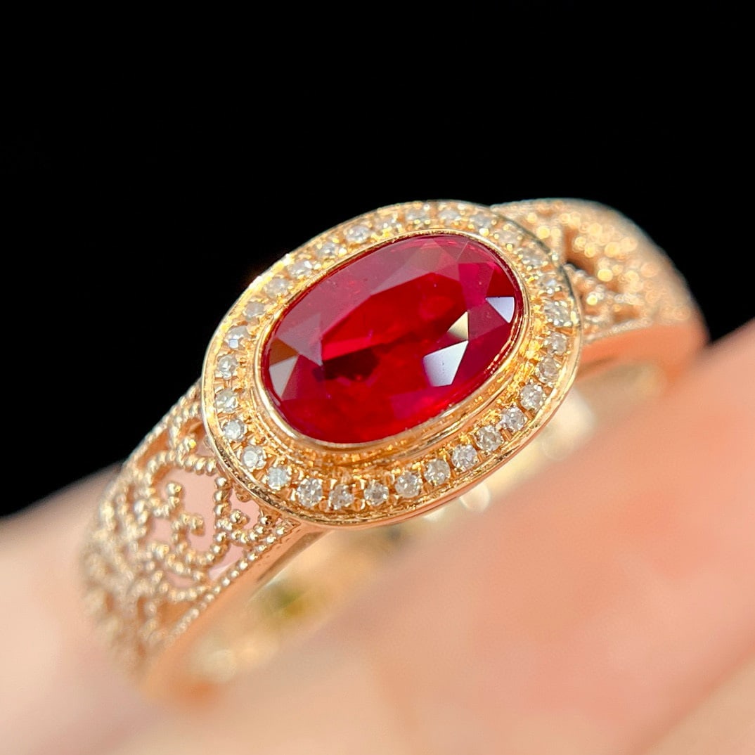 14k Gold 1.10 Ct Vivid Red Natural Ruby & Diamond Ring - 7