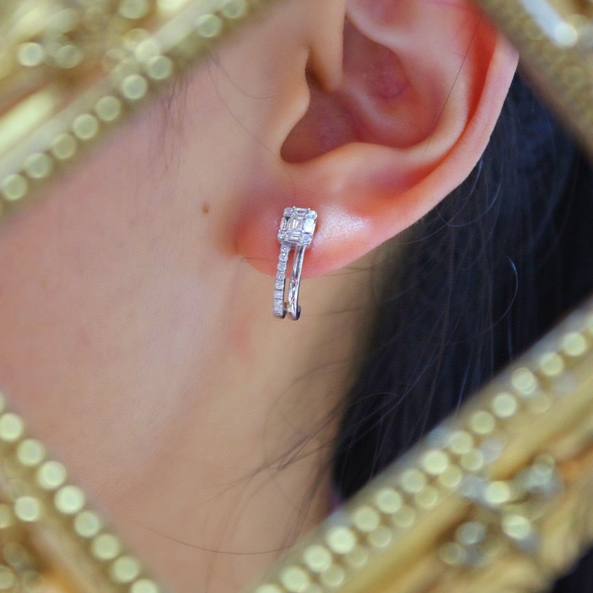 14k Gold 0.60 Ct Natural H Diamond Earrings - 4