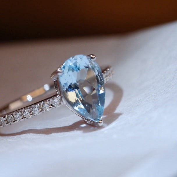 14k Gold 1.33 Ctw Natural Aquamarine & Diamond Ring - 3