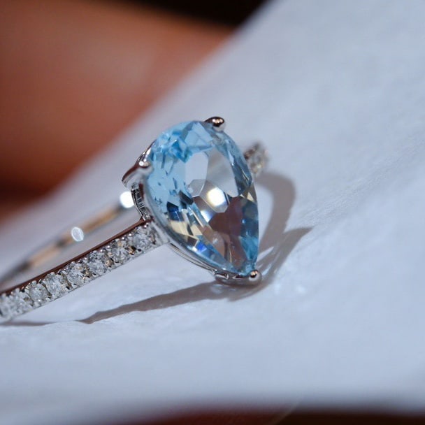 14k Gold 1.33 Ctw Natural Aquamarine & Diamond Ring - 5