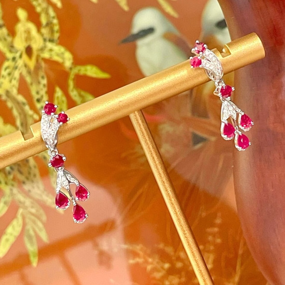 14k Gold 1.71 Ctw Natural Ruby & Diamond Earrings - 2