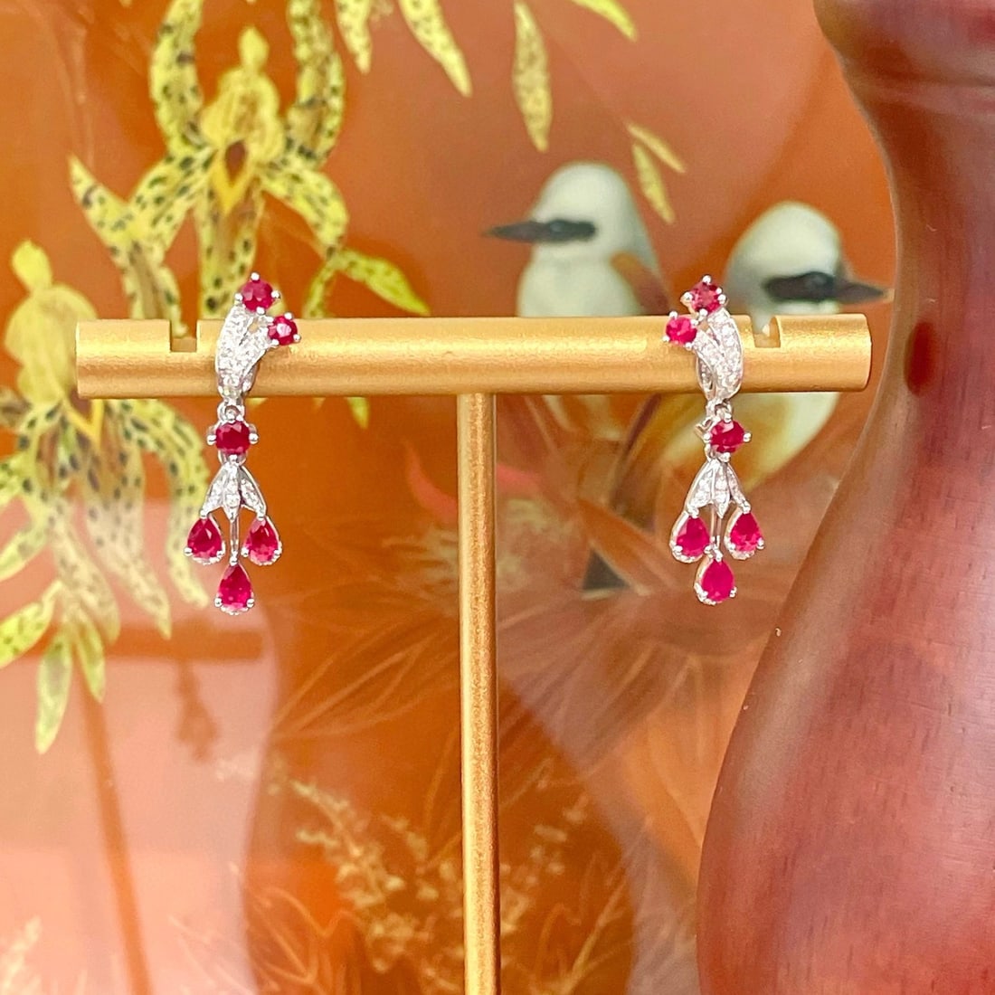 14k Gold 1.71 Ctw Natural Ruby & Diamond Earrings - 3