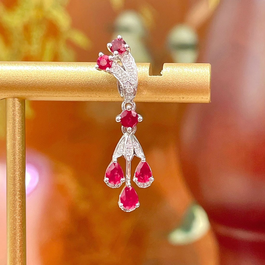 14k Gold 1.71 Ctw Natural Ruby & Diamond Earrings - 5