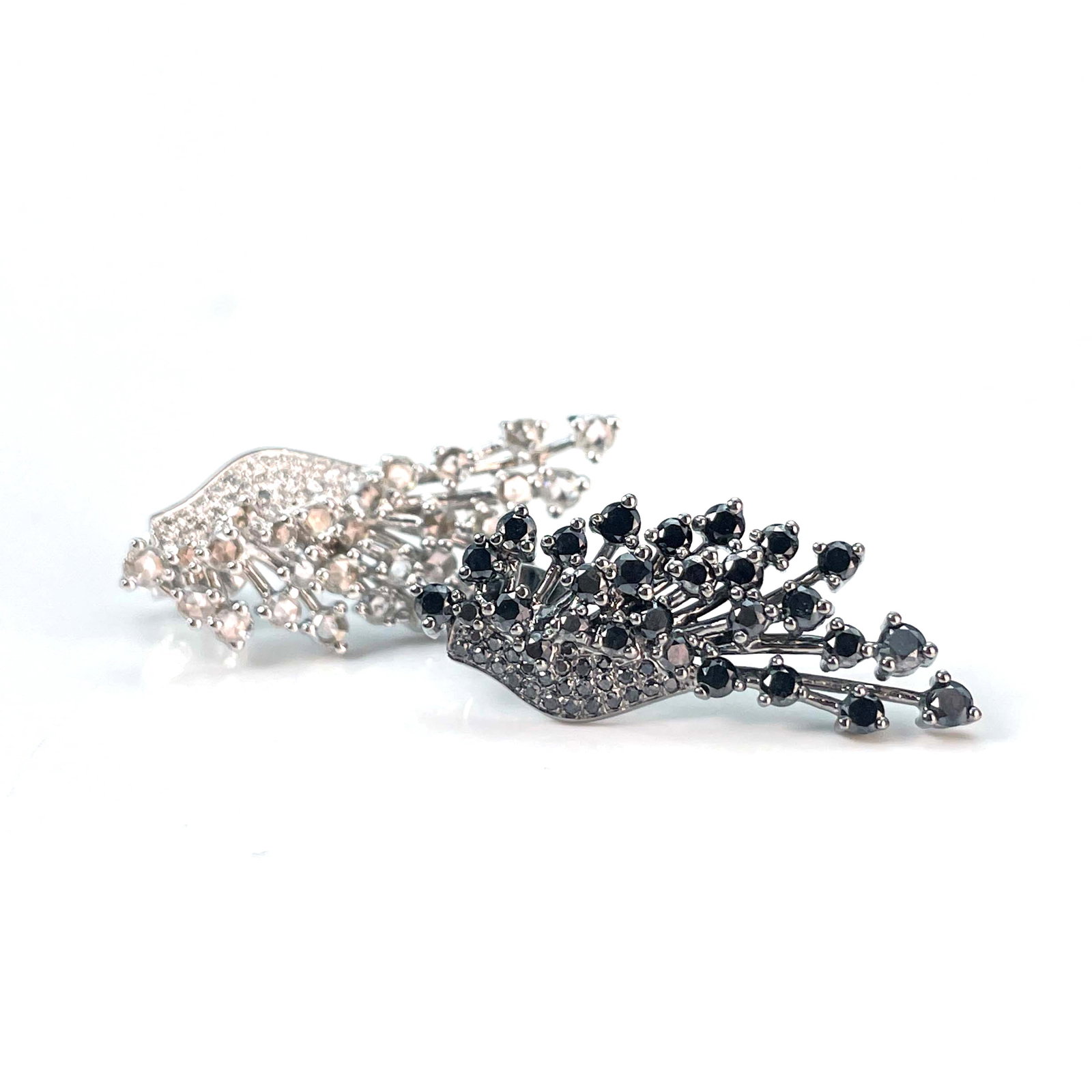 14k Gold 1.2 Ct Natural Black Diamond & Diamond Earrings - 2