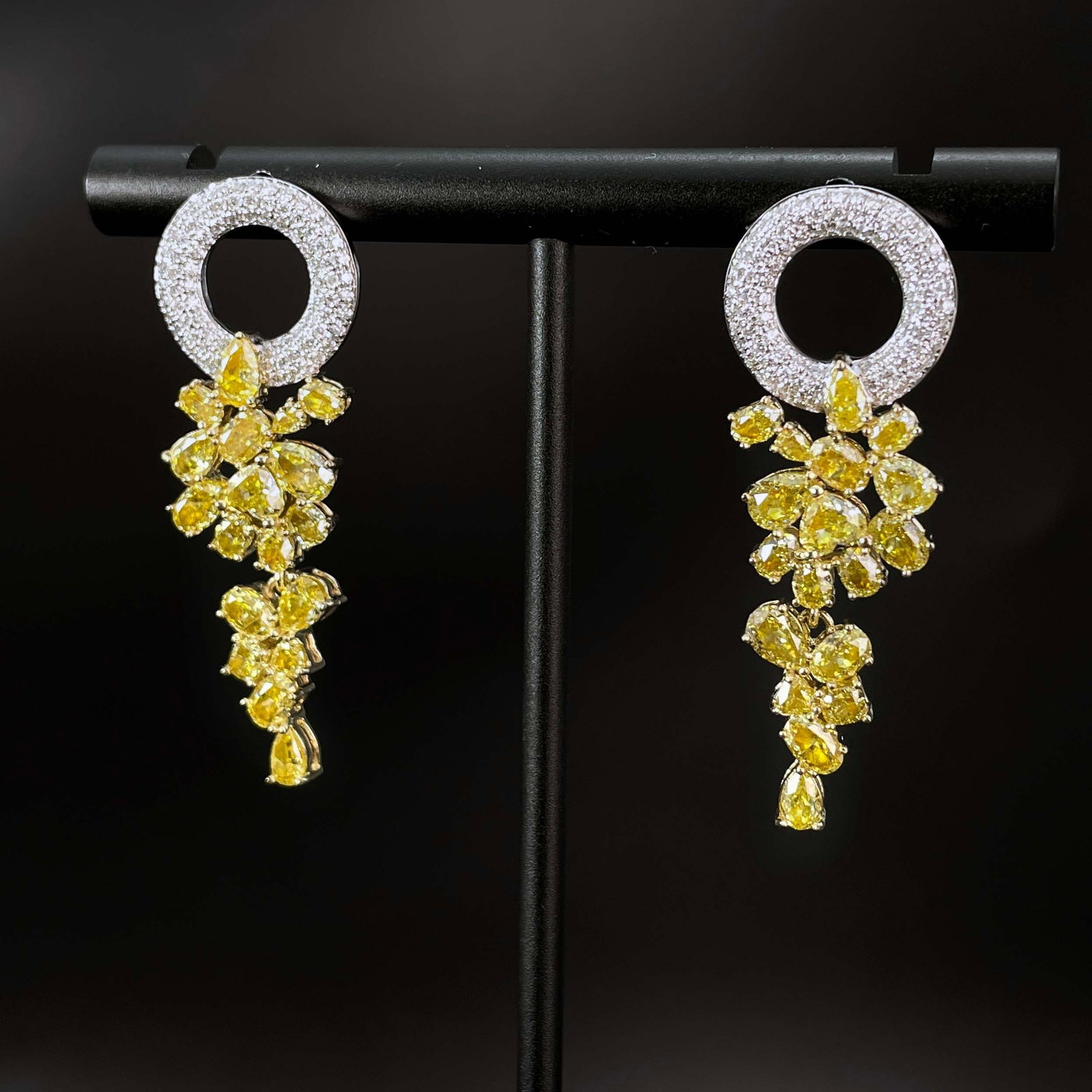 14k Gold 4.64 Ctw Natural Yellow Diamond & Diamond Earrings - 2