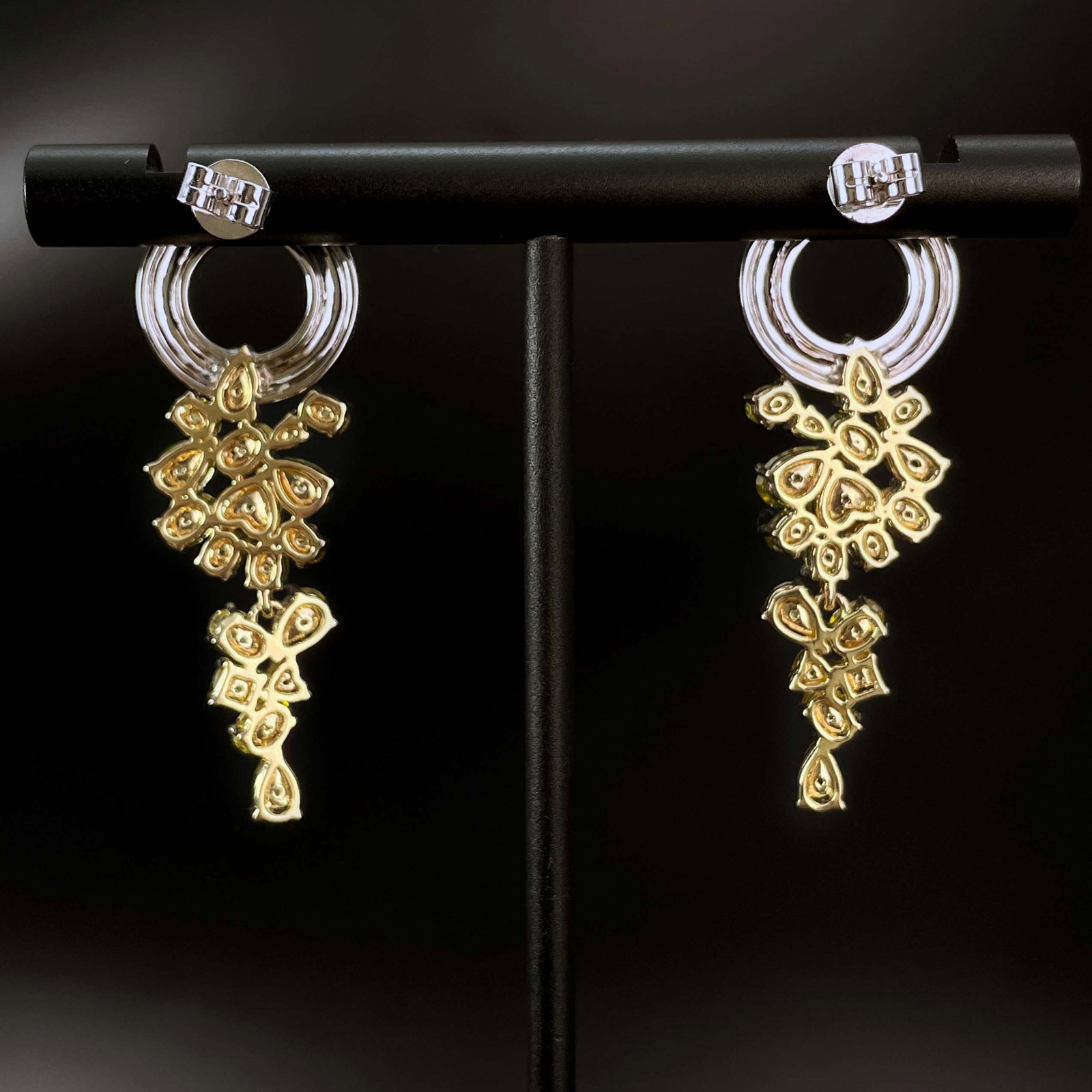 14k Gold 4.64 Ctw Natural Yellow Diamond & Diamond Earrings - 5