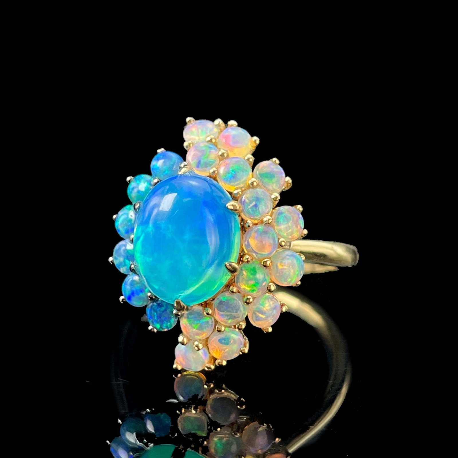 14k Gold 1 Ct Natural Opal & Opal Ring - 2