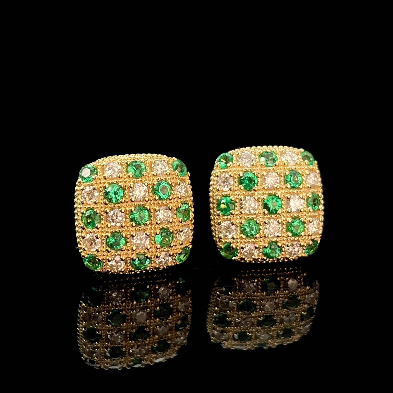14k Gold 0.95 Ctw Natural Emerald & Diamond Earrings - 2