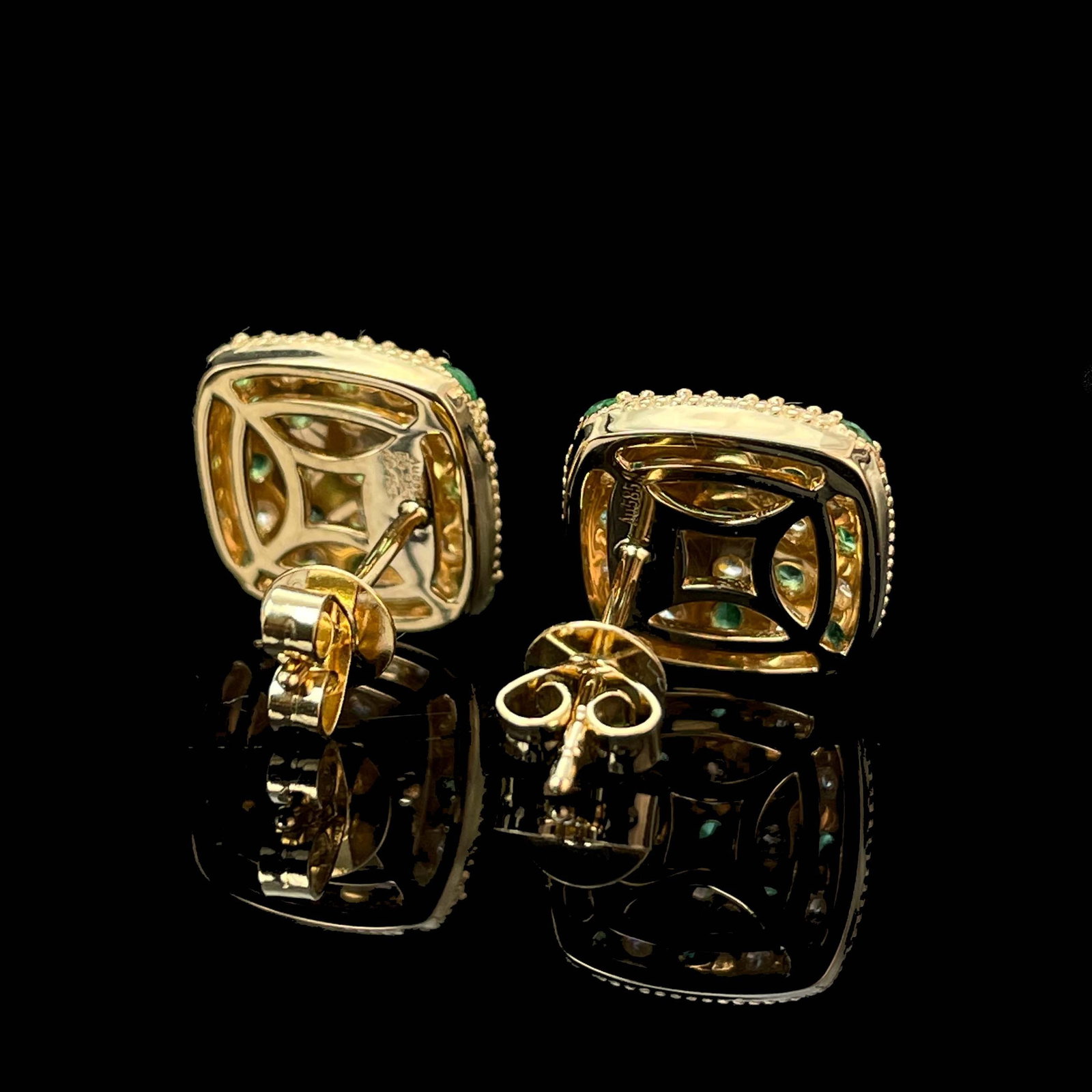 14k Gold 0.95 Ctw Natural Emerald & Diamond Earrings - 4