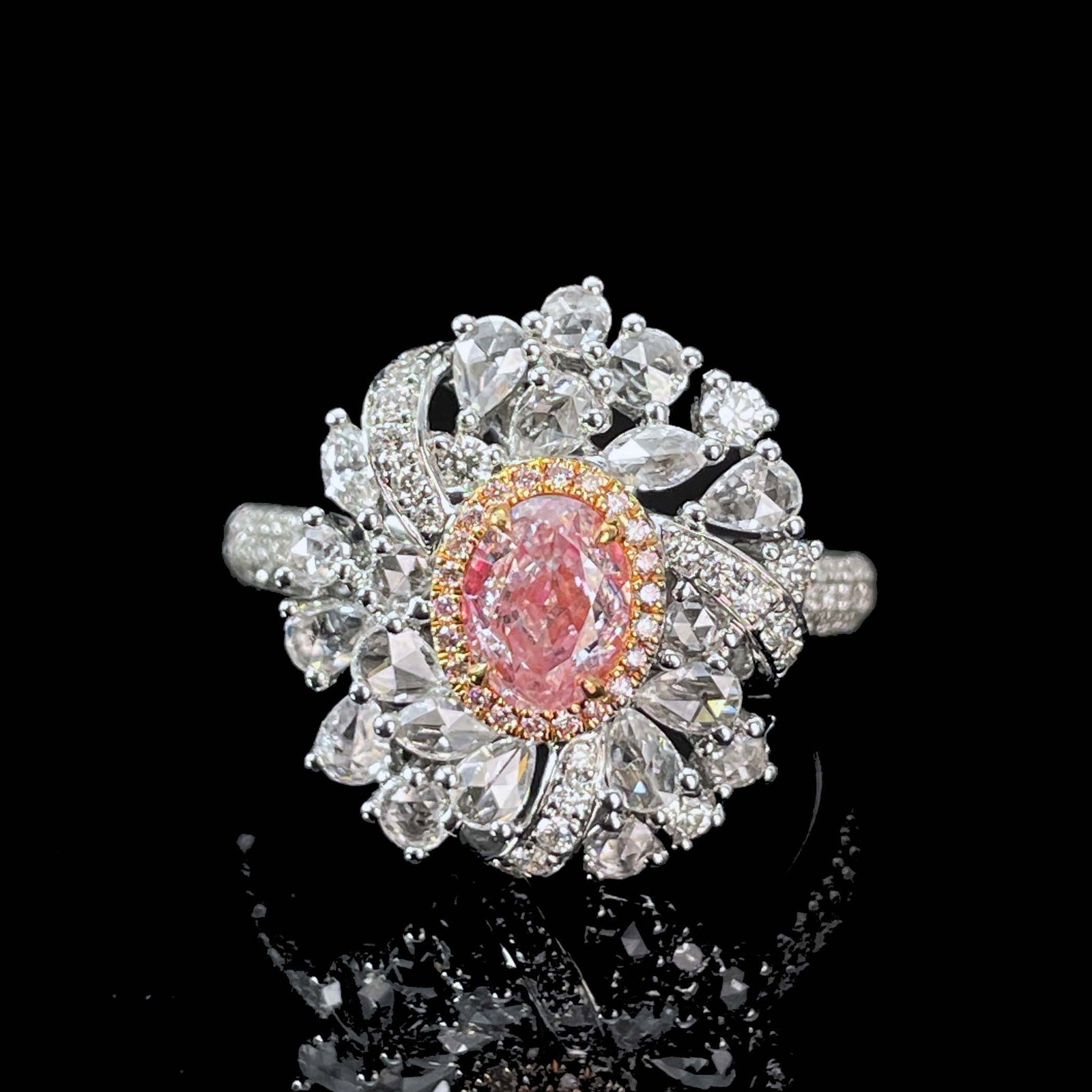 14k Gold 1.53 Ctw Natural Pink Diamond & Diamond Ring/pendant( Without Chain ): Ref:230943050 // gold content:14k gold // ring size:7. 25us // // main gemstone:pink diamond // shape:oval // carat weight:0. 66ct // color:pink // treatment:natural // // adjacent gemstone 2 : diamon