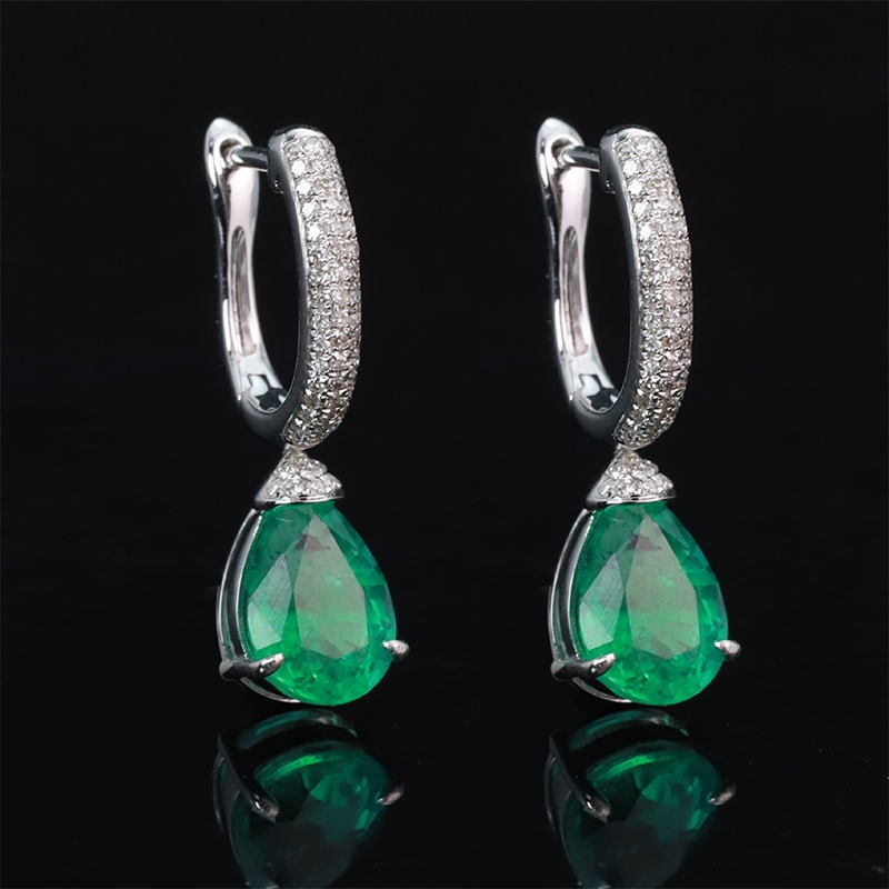 14k Gold 2.91 Ctw Natural Emerald & Diamond Earrings - 2