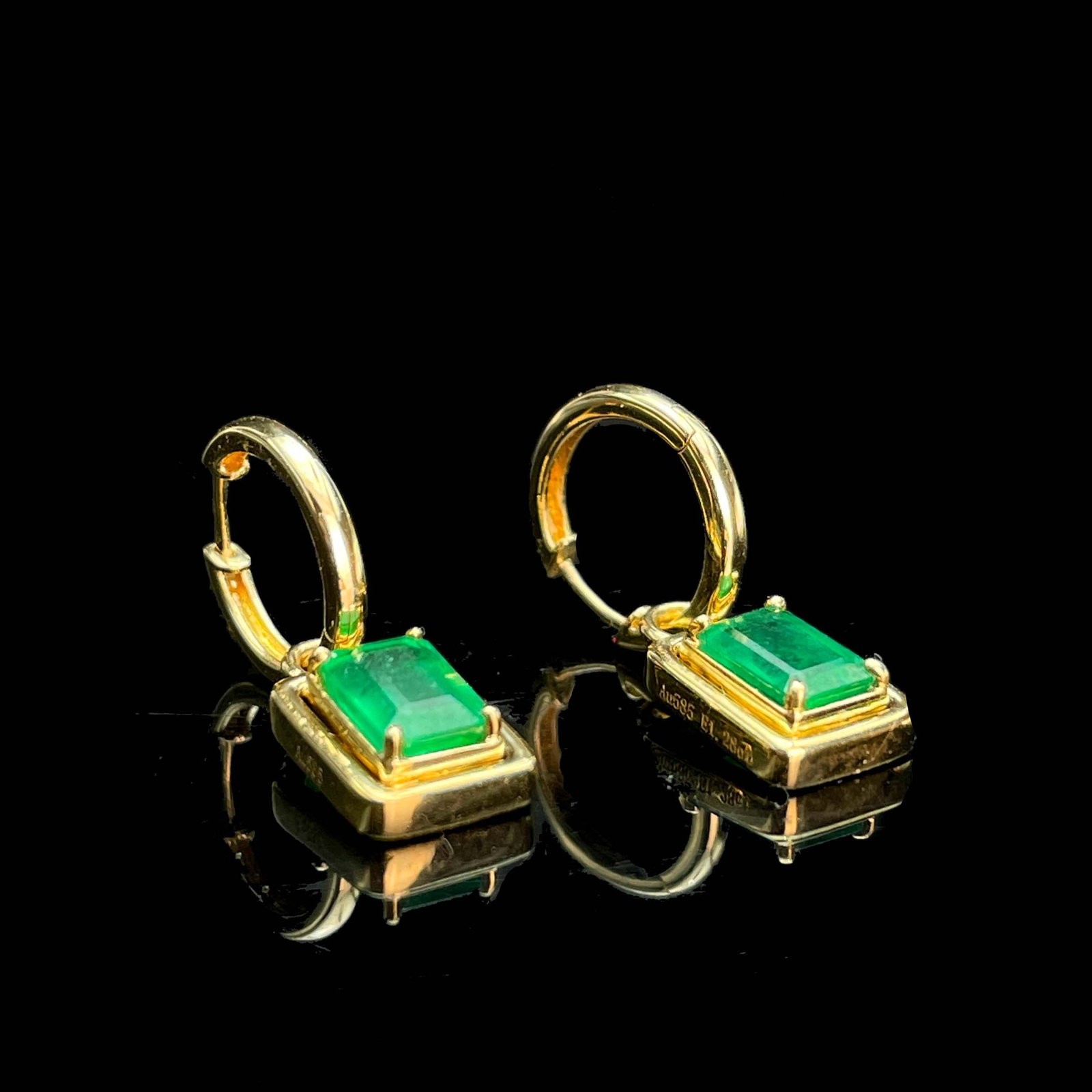 14k Gold 1.28 Ct Natural Emerald Earrings - 3