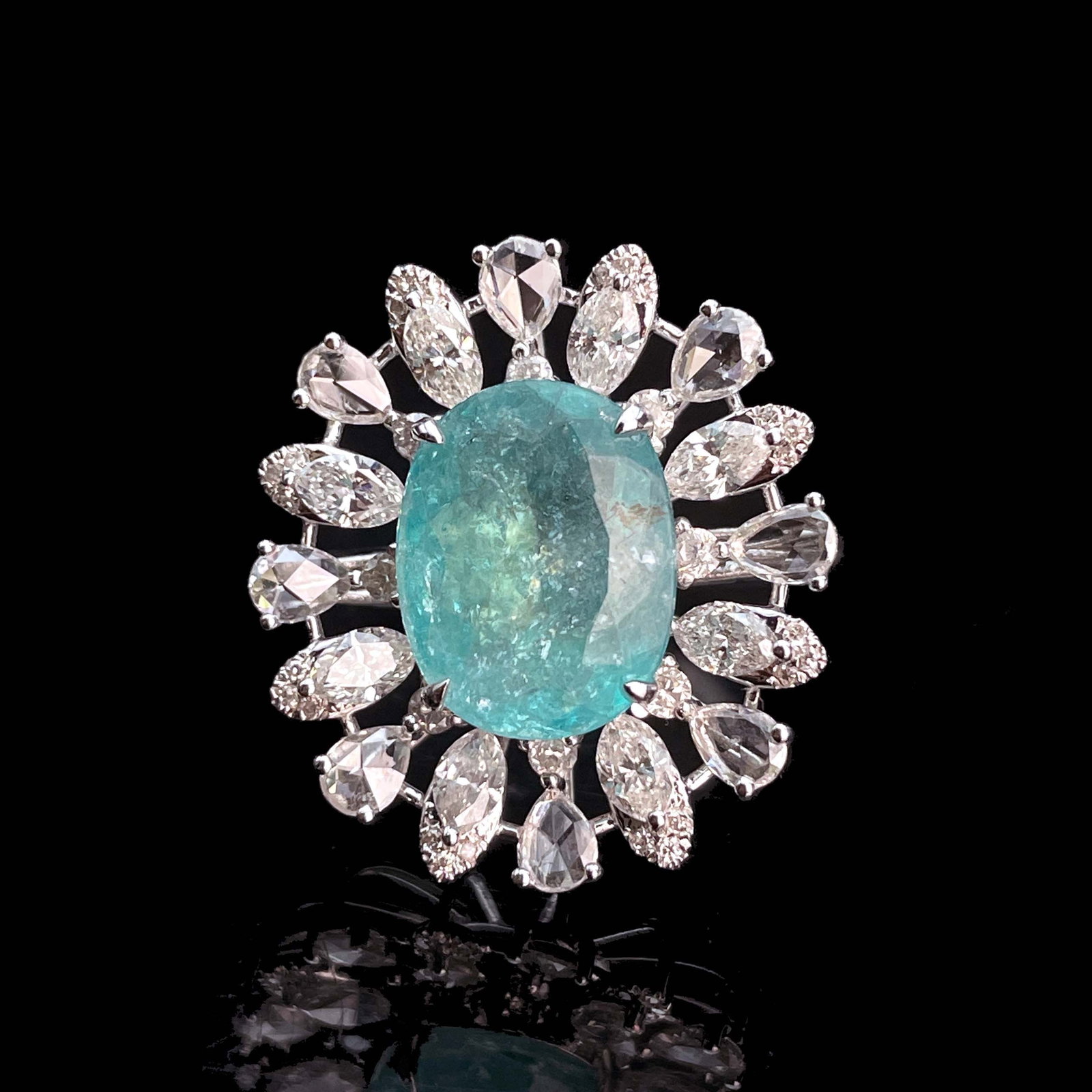 14k Gold 5.08 Ctw Natural Paraiba Tourmaline & Diamond Ring - 2