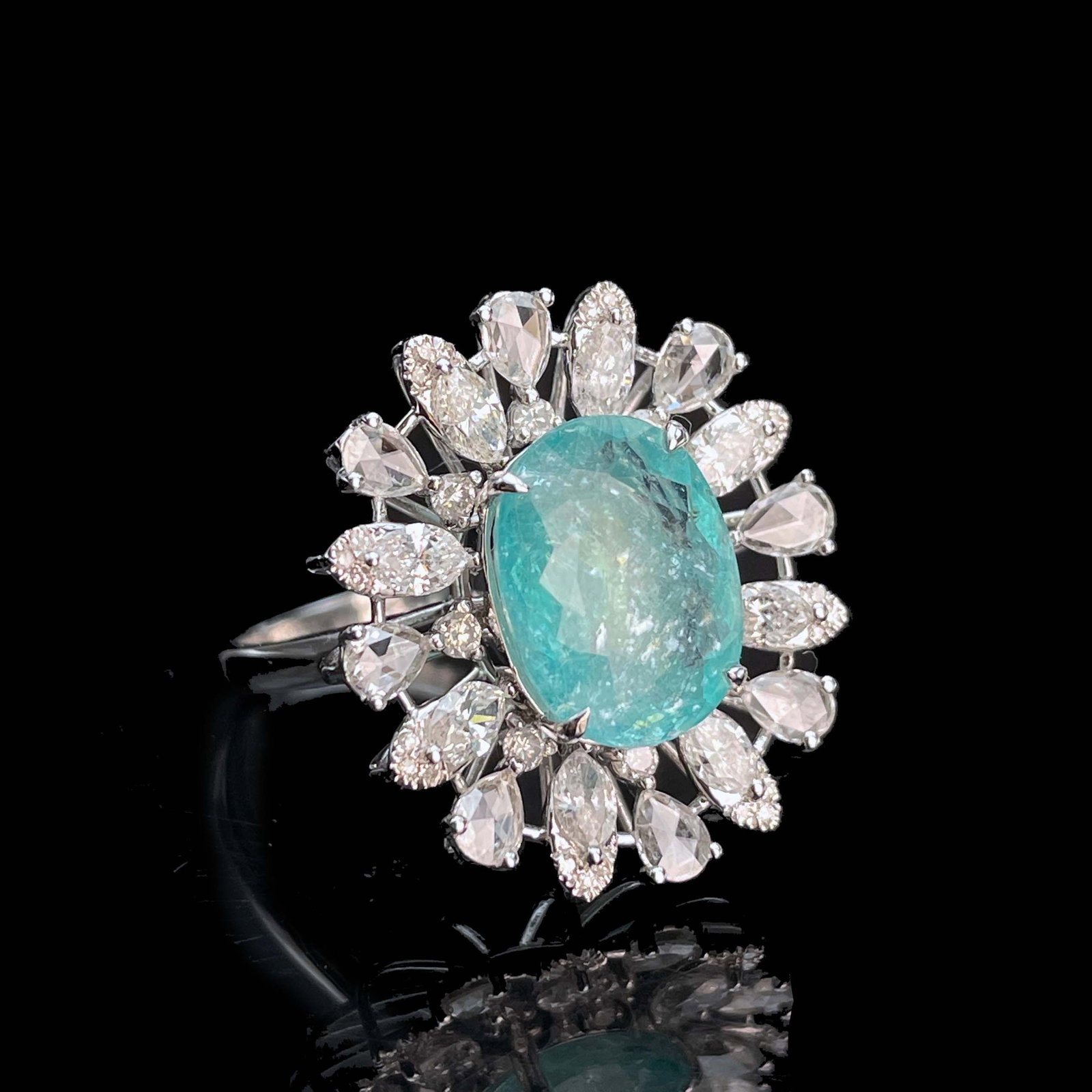 14k Gold 5.08 Ctw Natural Paraiba Tourmaline & Diamond Ring - 3