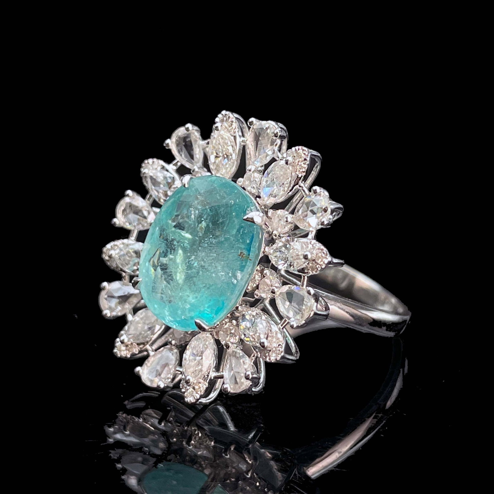 14k Gold 5.08 Ctw Natural Paraiba Tourmaline & Diamond Ring - 4