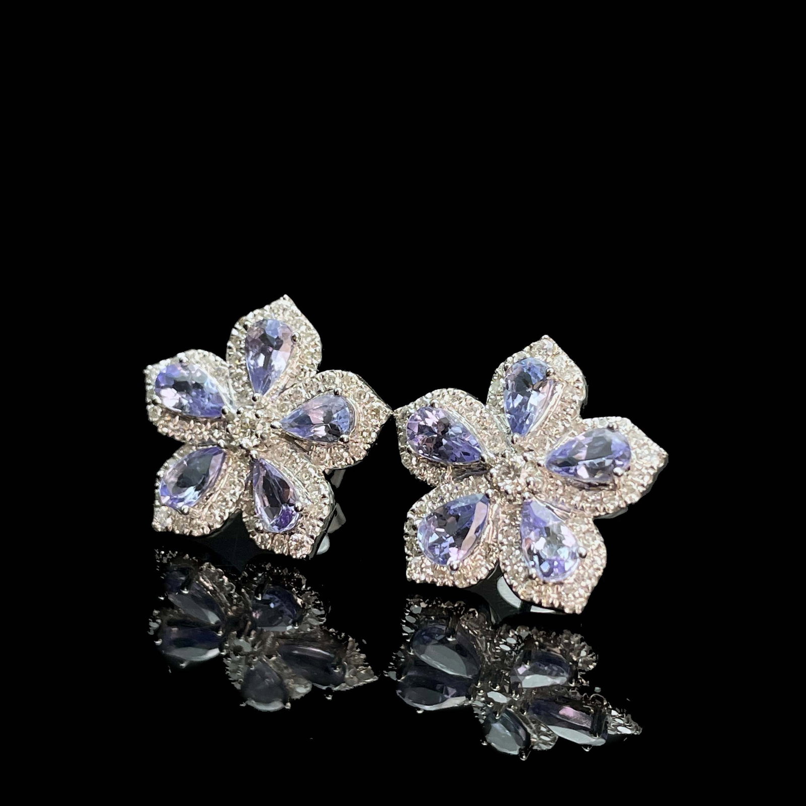 14k Gold 2.62 Ctw Natural Tanzanite & Diamond Earrings - 2