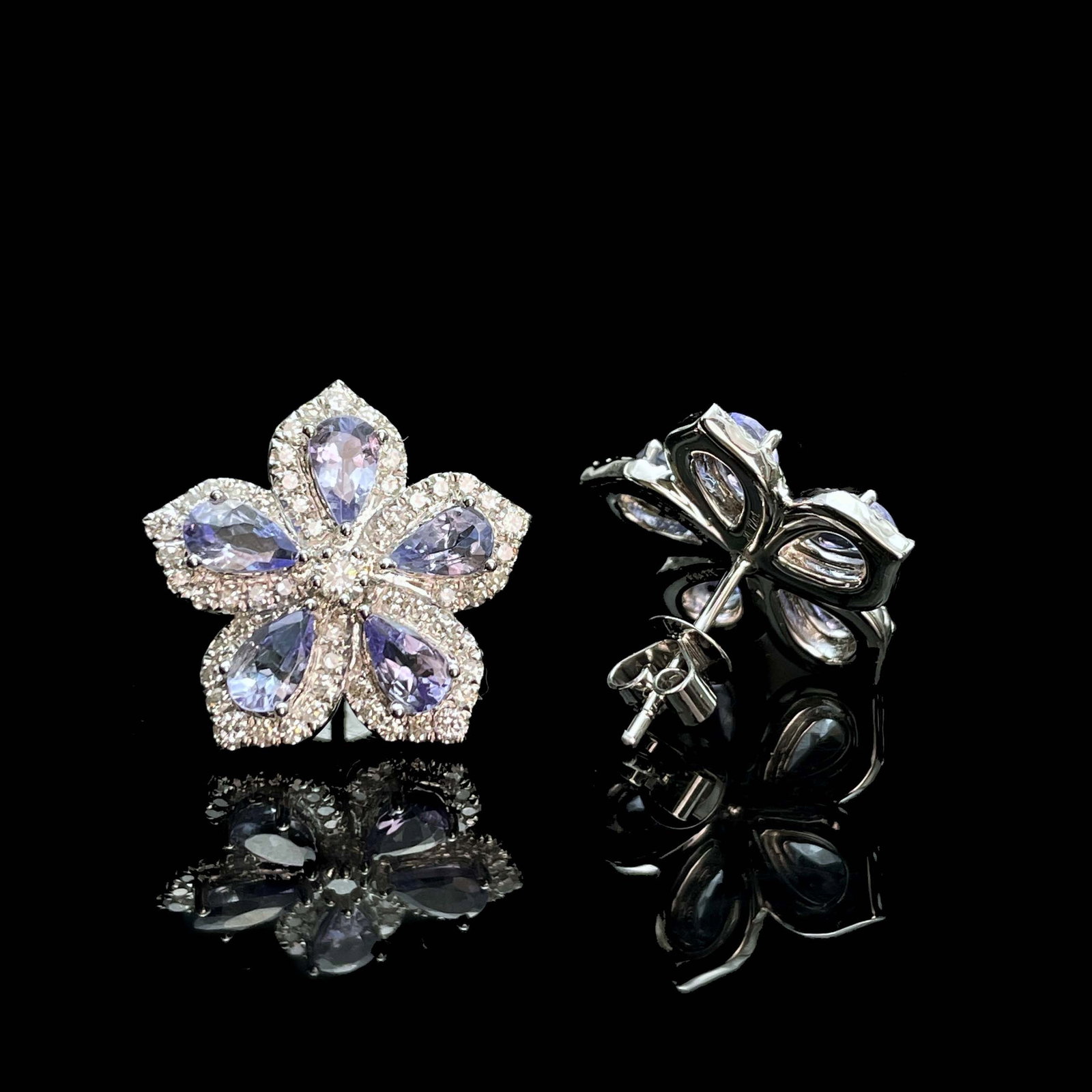 14k Gold 2.62 Ctw Natural Tanzanite & Diamond Earrings - 5