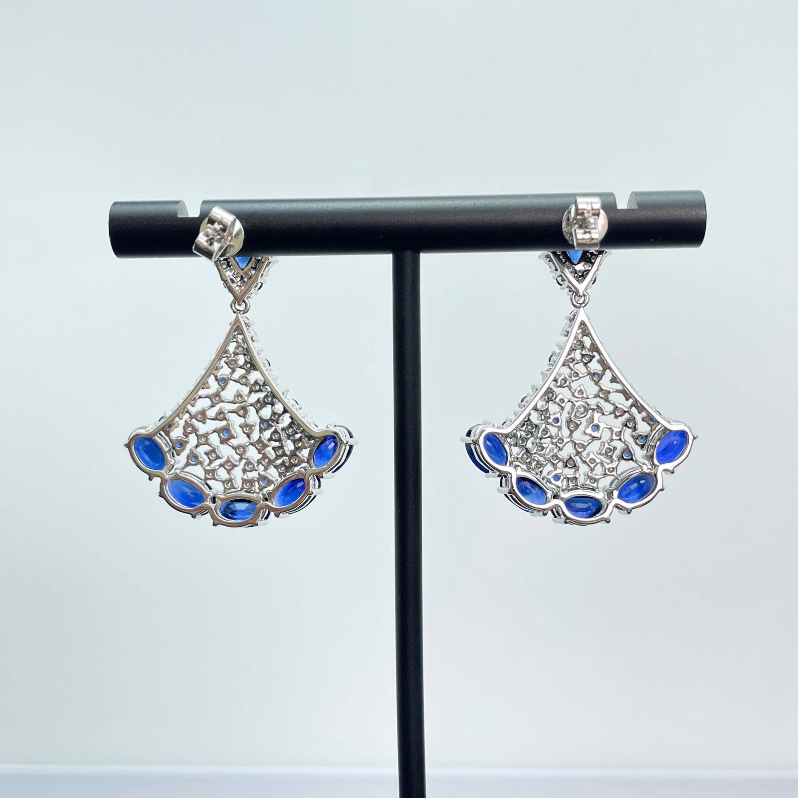 14k Gold 9.11 Ctw Natural Sapphire & Diamond Earrings - 2